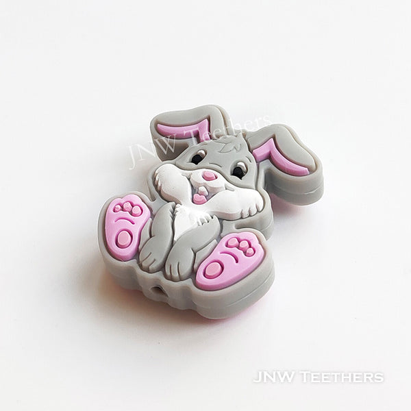 Rabbit silicone focal beads gray