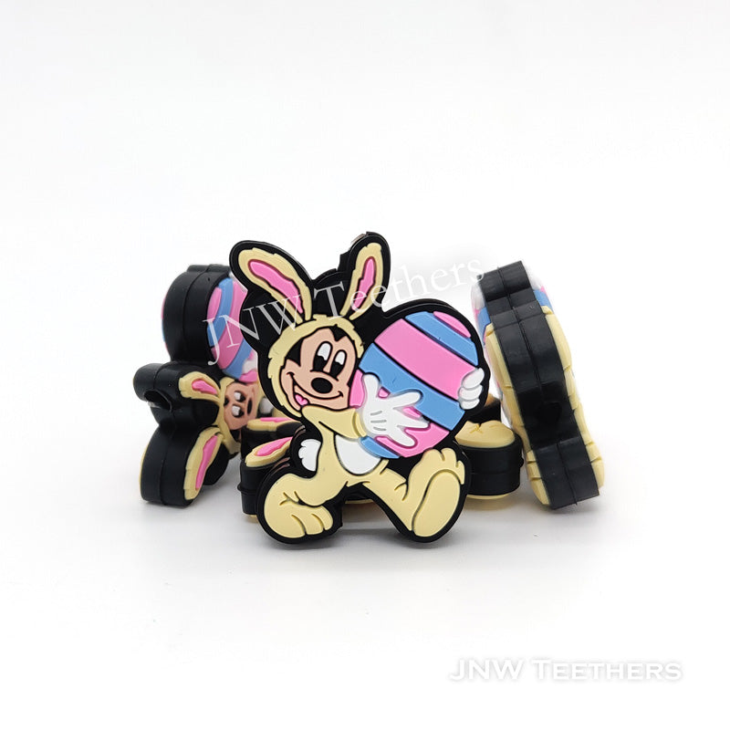 Bunny suit mouse holding Easter egg silicone focal beads