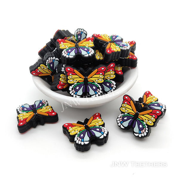 Butterfly silicone focal beads rainbow
