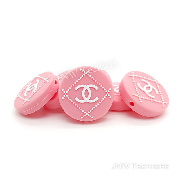 Pink CC Logo Round Silicone Focal Beads