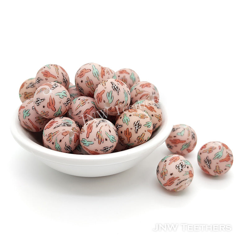 Cactus printed silicone round beads