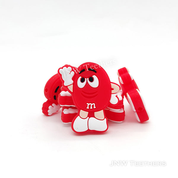 Red  Mr. Bean Candy with Smiling Face Silicone Focal Beads