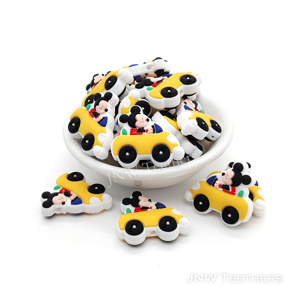 Yellow  Mouse   Colorful Cartoon Cars with Character Driving Silicone Focal Beads