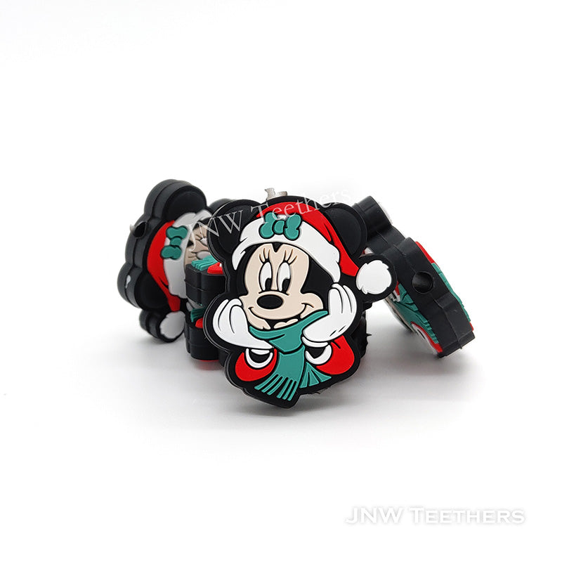 Cartoon Mouse in Christmas Green Scarf and Red Hat Silicone Focal Beads