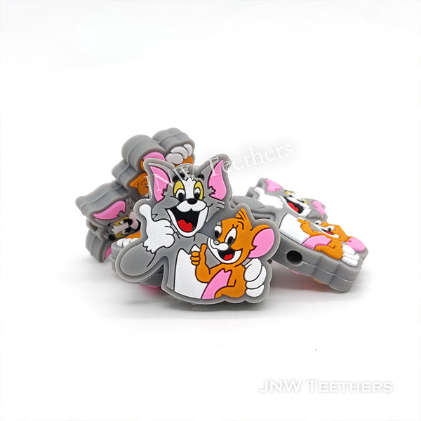 om Cat and Jerry Mouse Silicone Focal Beads