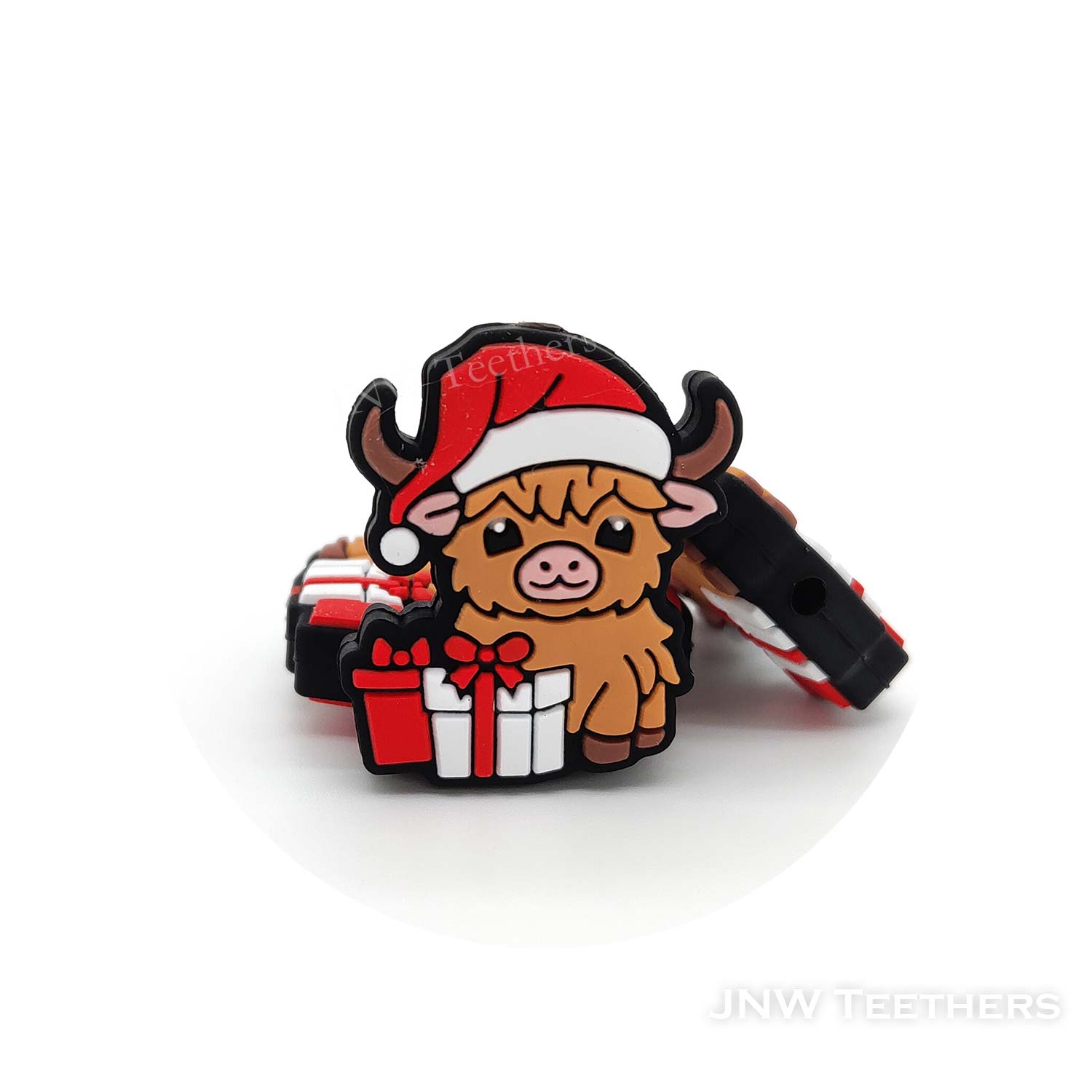 Christmas highland cow with gifts silicone focal beads