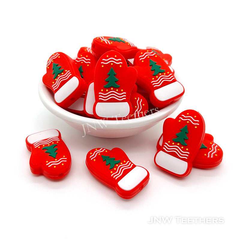 Christmas red gloves silicone focal bead