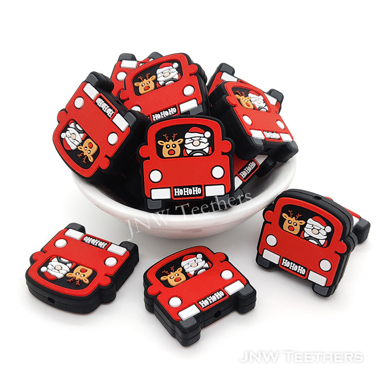 Christmas Santa driving red car with reindeer silicone focal beads