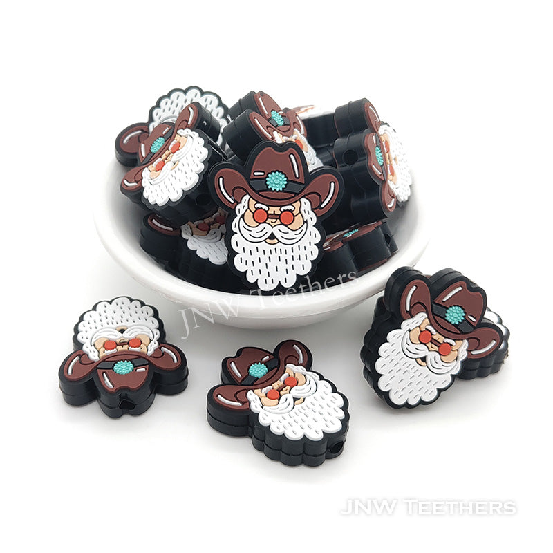 Christmas Santa in cowboy hat silicone focal beads