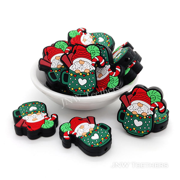 Christmas Santa in green mug silicone focal beads