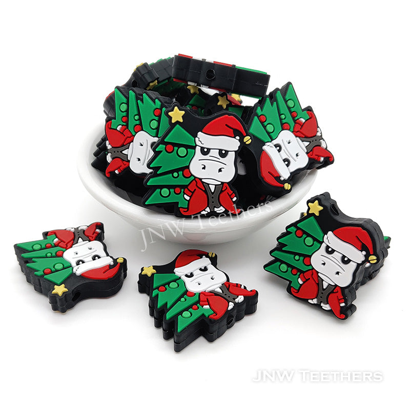 Christmas tree and Santa hippo silicone focal beads