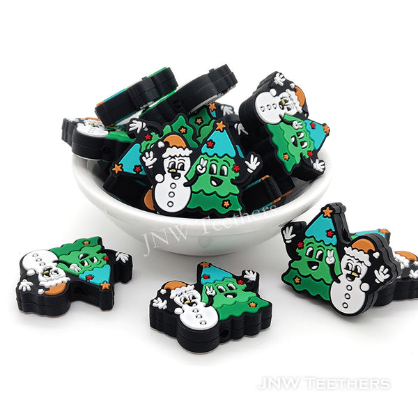 Christmas tree and snowman silicone focal beads