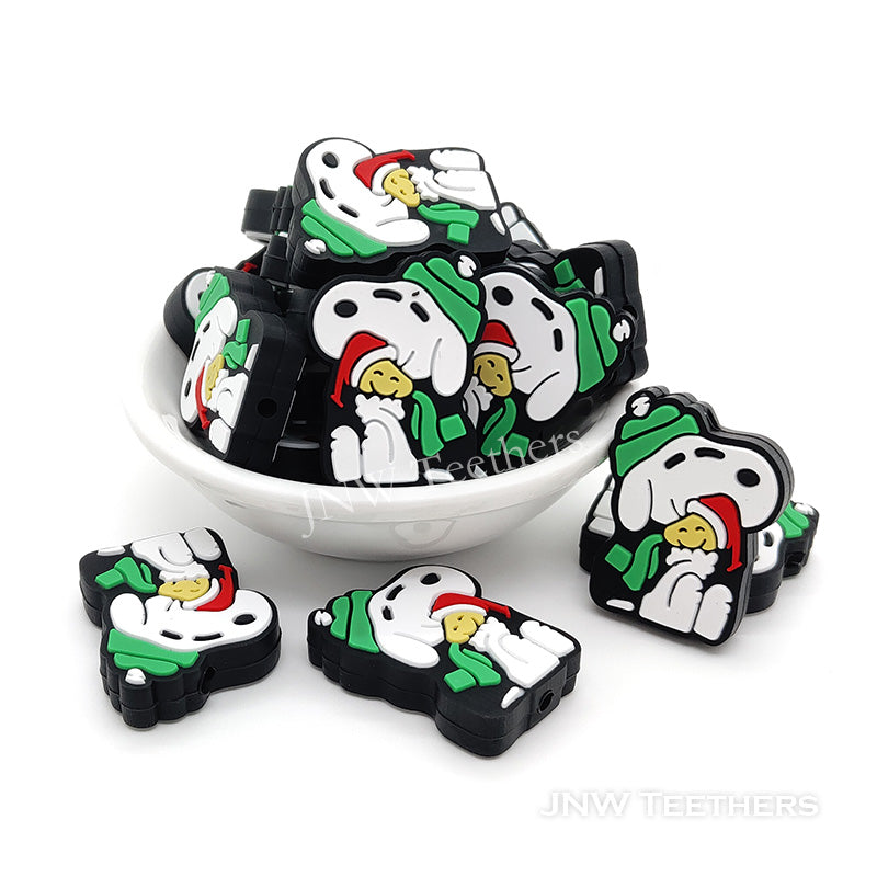 Christmas white dog with baby dog silicone focal beads