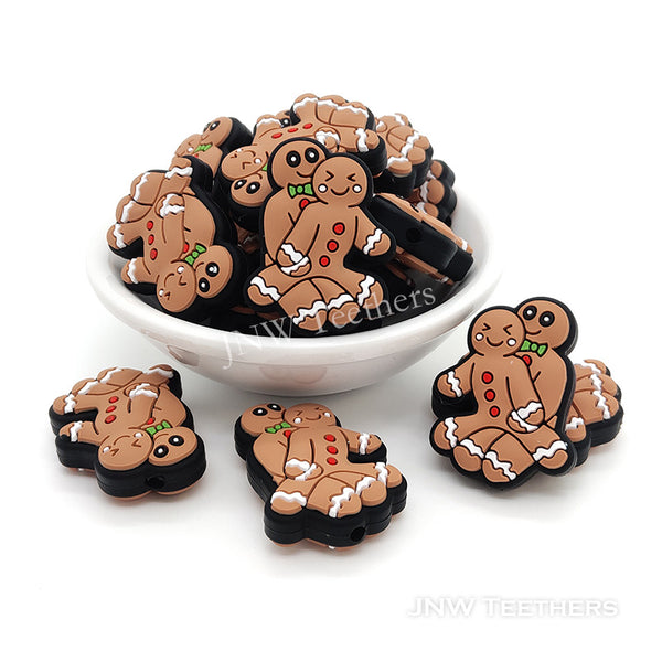 Couple gingerbread man silicone focal beads