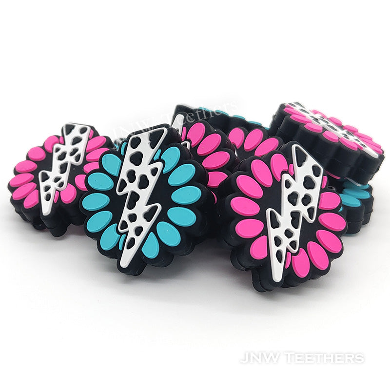 Cow printed flash concho silicone focal beads