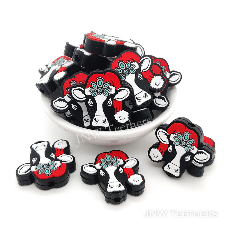 Cow in Christmas hat silicone focal beads