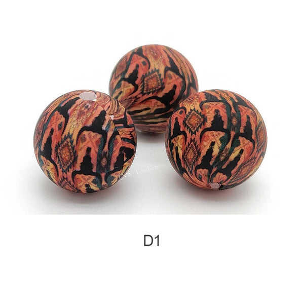 Highland cow print silicone round beads 15mm wholesale