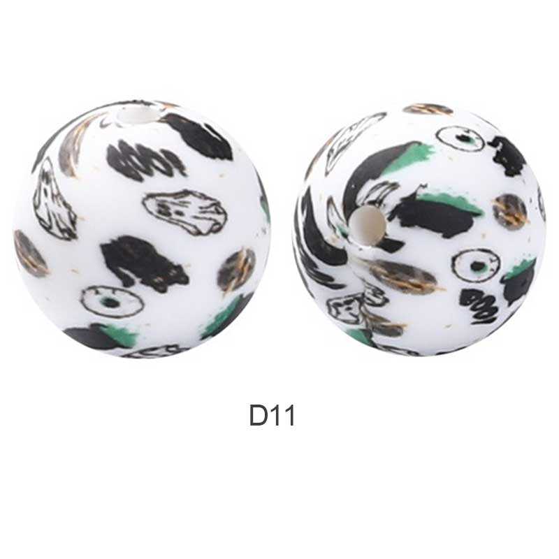 10pcs 15mm Silicone Printed Round Beads