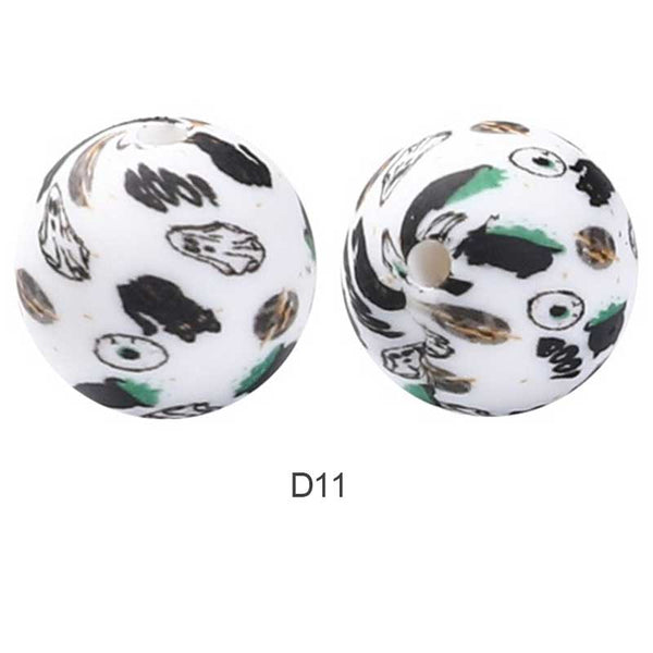 10pcs 15mm Silicone Printed Round Beads