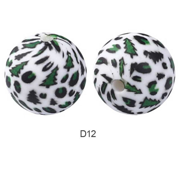 10pcs 15mm Silicone Printed Round Beads