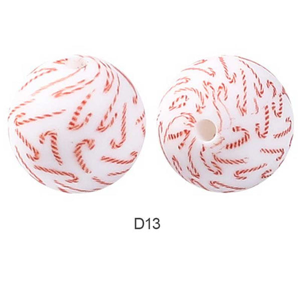 10pcs 15mm Silicone Printed Round Beads