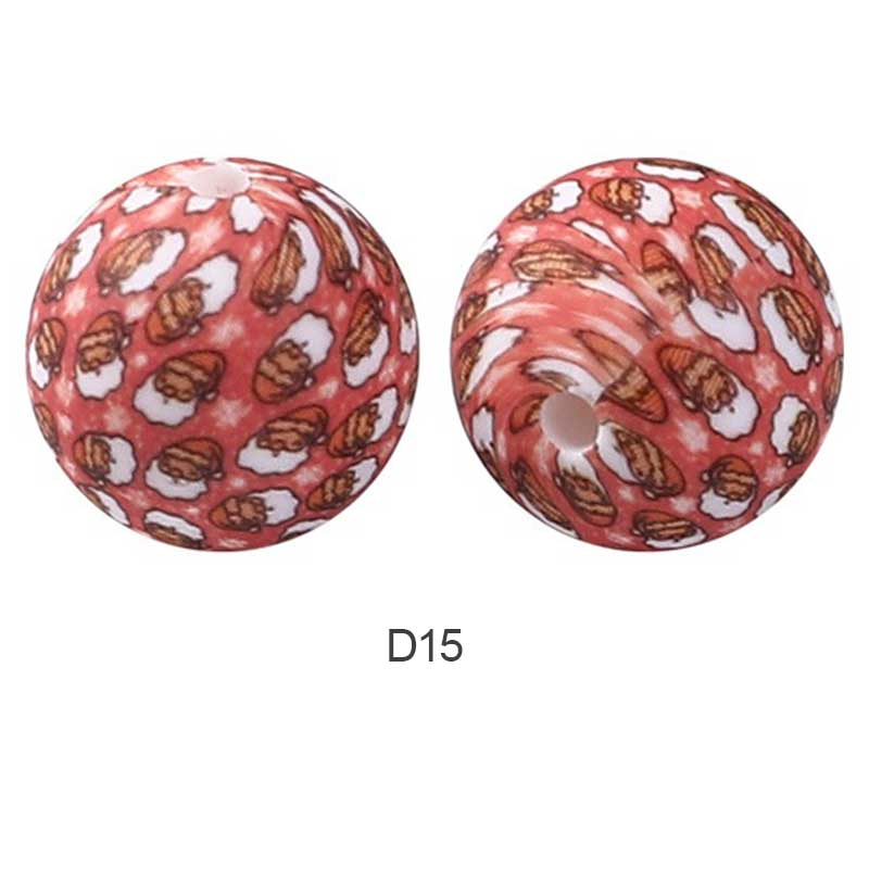 10pcs 15mm Silicone Printed Round Beads