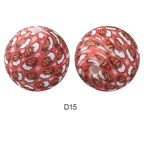 10pcs 15mm Silicone Printed Round Beads