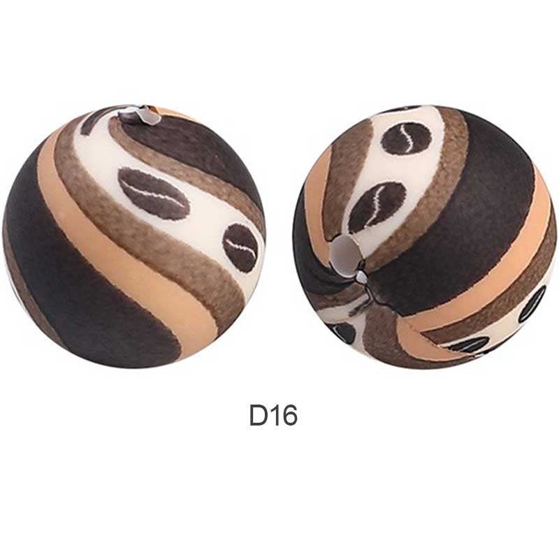 10pcs 15mm Silicone Printed Round Beads
