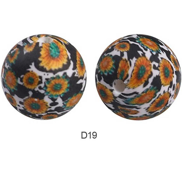 10pcs 15mm Silicone Printed Round Beads