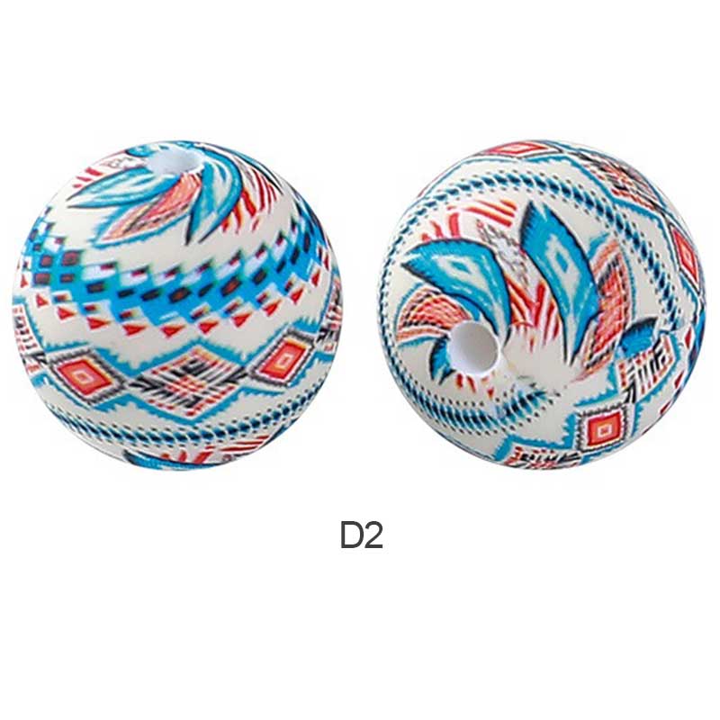 10pcs 15mm Silicone Printed Round Beads