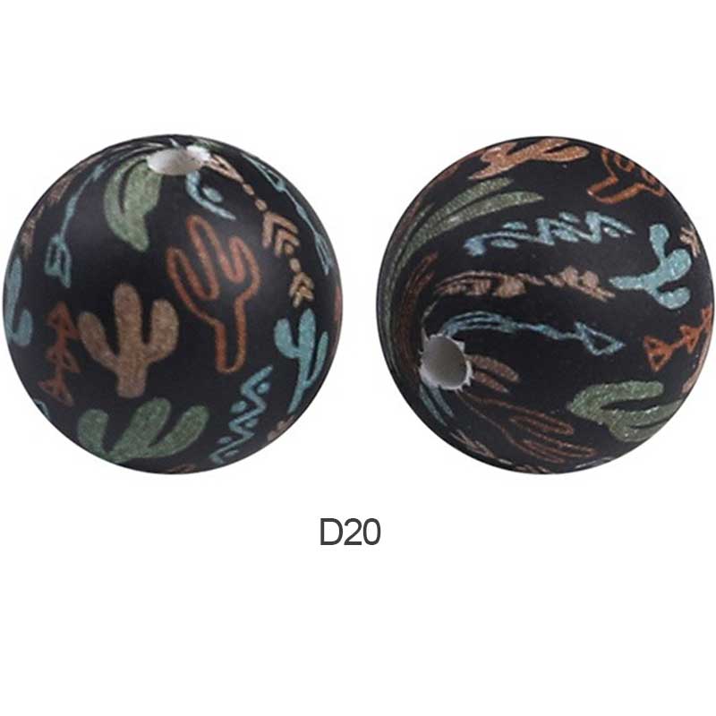 10pcs 15mm Silicone Printed Round Beads