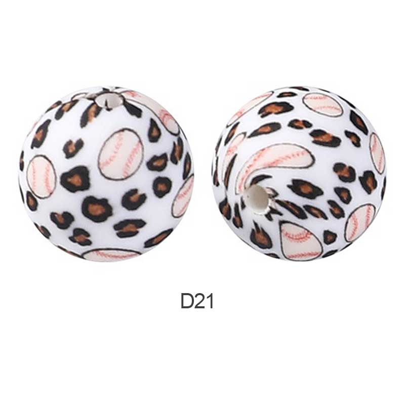 10pcs 15mm Silicone Printed Round Beads