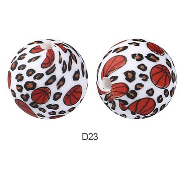 10pcs 15mm Silicone Printed Round Beads