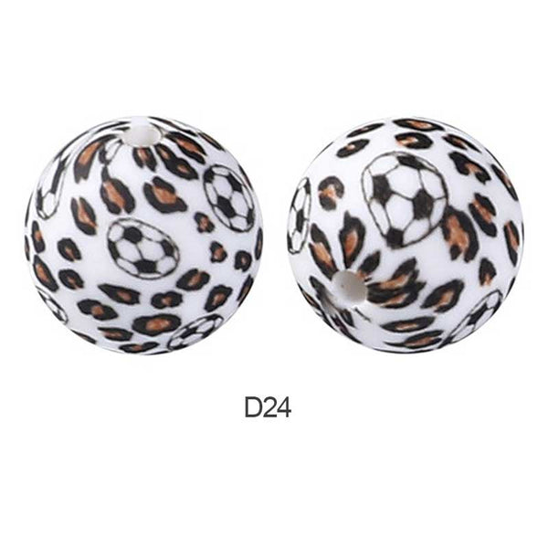 10pcs 15mm Silicone Printed Round Beads