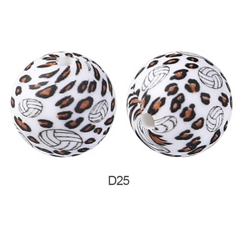 10pcs 15mm Silicone Printed Round Beads