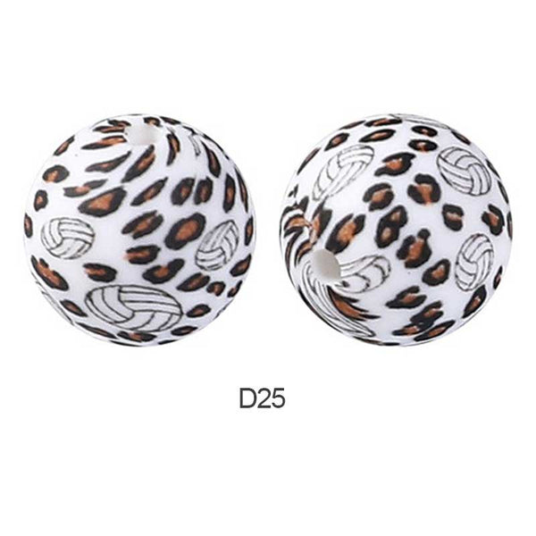 10pcs 15mm Silicone Printed Round Beads