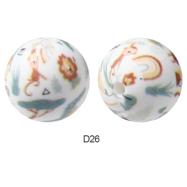 10pcs 15mm Silicone Printed Round Beads