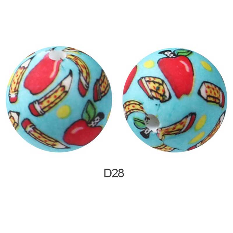 10pcs 15mm Silicone Printed Round Beads