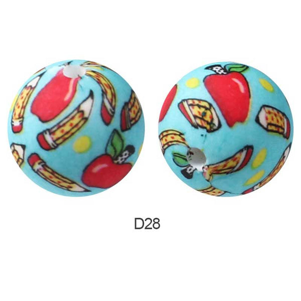 10pcs 15mm Silicone Printed Round Beads