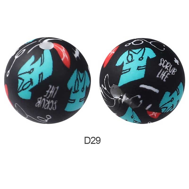10pcs 15mm Silicone Printed Round Beads