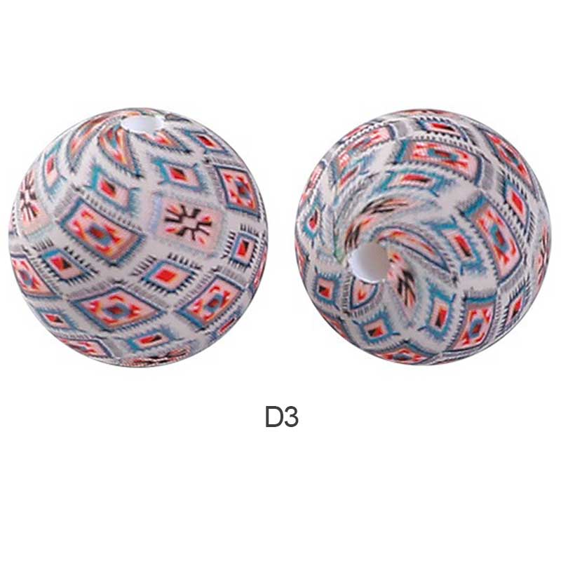 10pcs 15mm Silicone Printed Round Beads