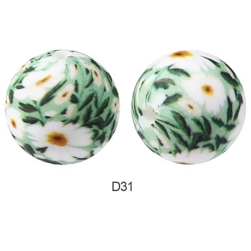 10pcs 15mm Silicone Printed Round Beads