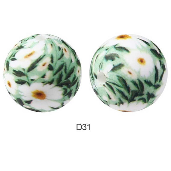 10pcs 15mm Silicone Printed Round Beads