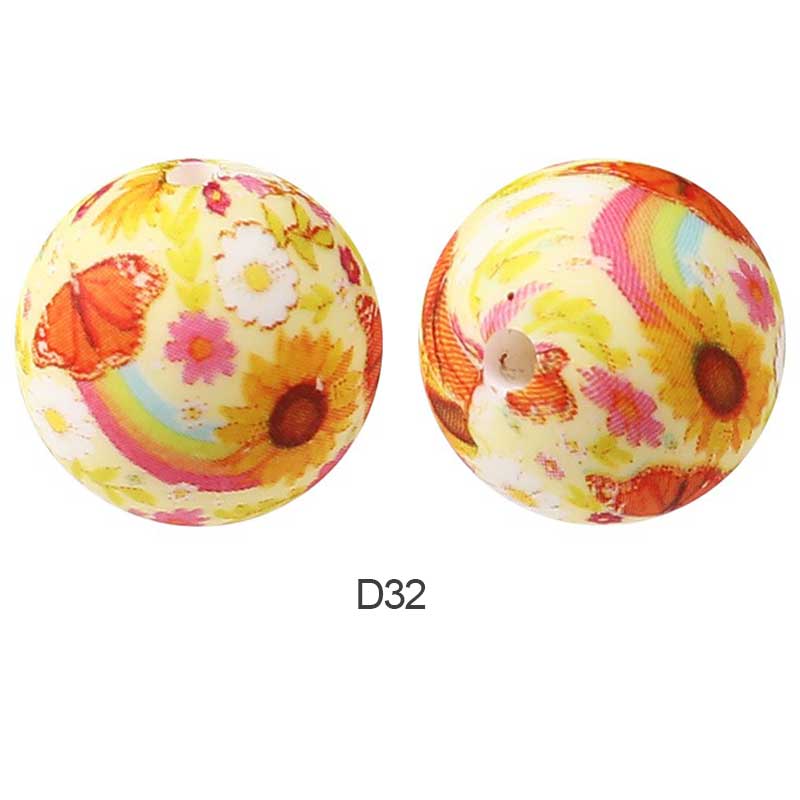 10pcs 15mm Silicone Printed Round Beads