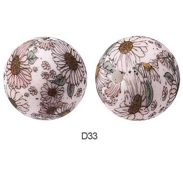 10pcs 15mm Silicone Printed Round Beads