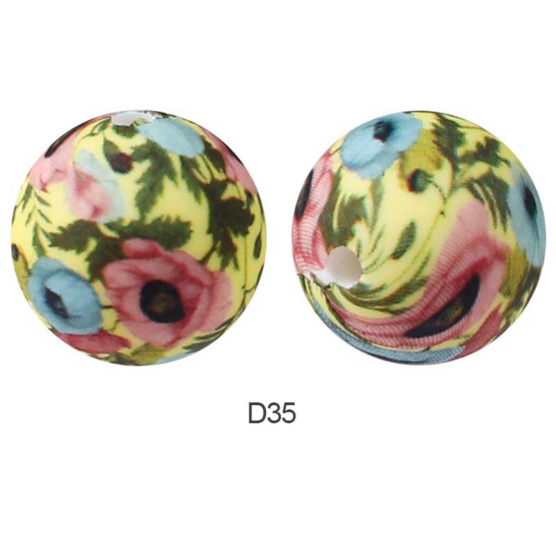 10pcs 15mm Silicone Printed Round Beads