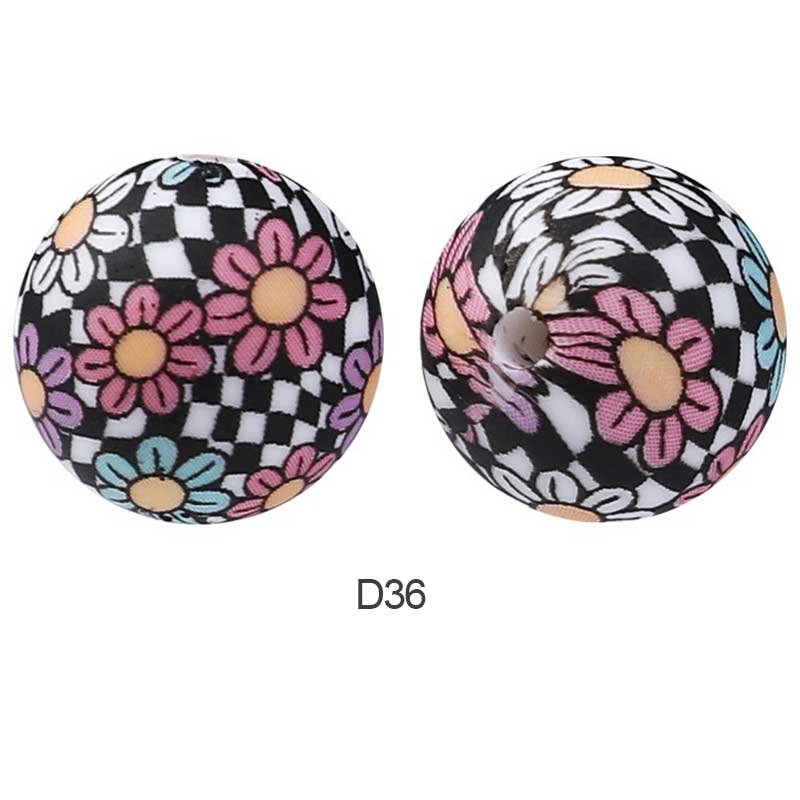 10pcs 15mm Silicone Printed Round Beads