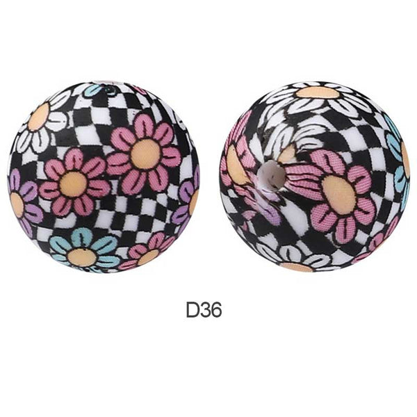 10pcs 15mm Silicone Printed Round Beads