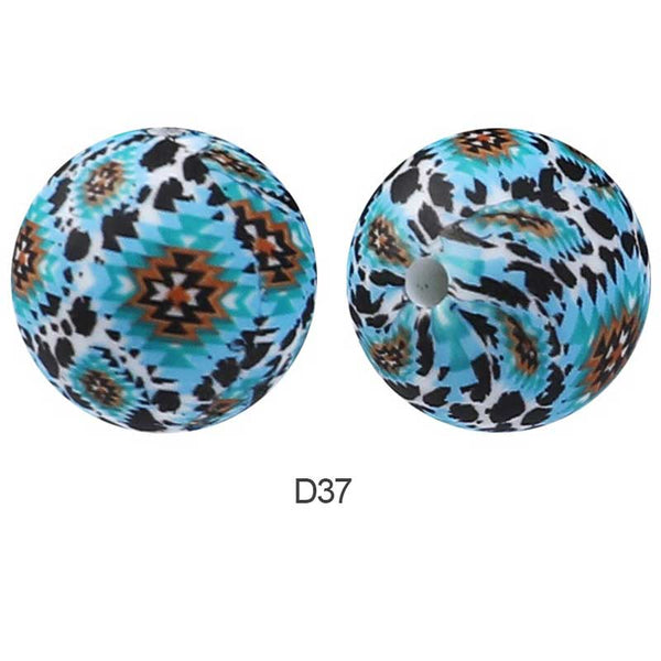 10pcs 15mm Silicone Printed Round Beads