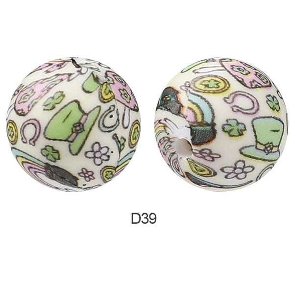 10pcs 15mm Silicone Printed Round Beads